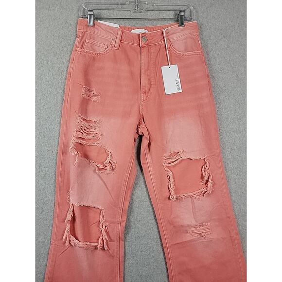 NWT Vervet Leslie Pink Denim Distressed High Rise Vintage Flare Jeans Women's 28 - Picture 2 of 13